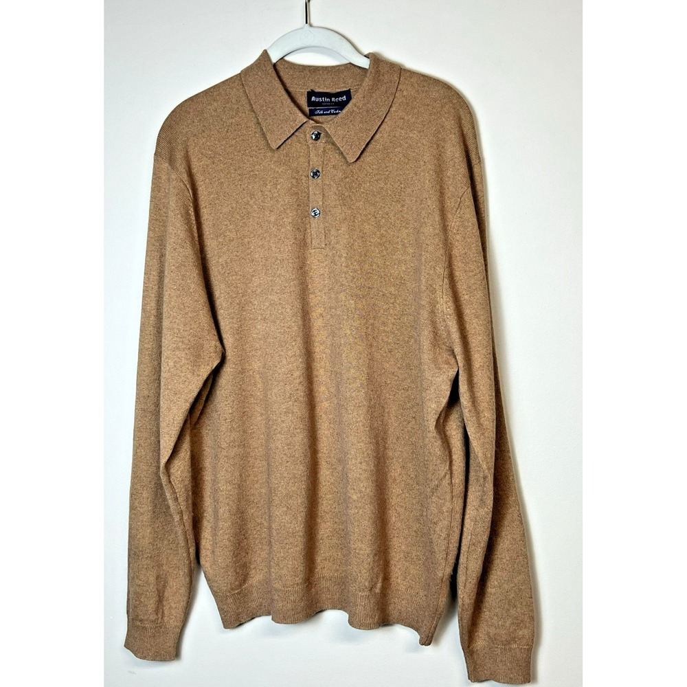 Austin Reed Pullover Knit Shirt Sweater Men's Large Cashmere Silk Blend Preppy